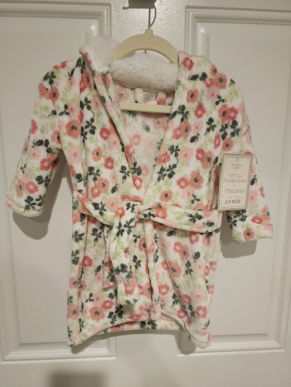 Modern Baby Girls Bunny Ear Floral Robe 0-9M
